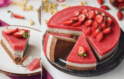 Fitness recept: Nepečený veganský jahodový dort
